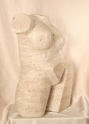 Abstract female torso in Travertino Marble, Free carved, one piece, 55cm high