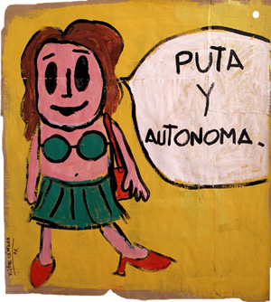 Puta y Autonoma.72.5X66cm.acrilico s. papel.José Luis Martínez.Alicante.