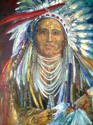 Heebe Tee Tse - Shoshone Norteamérica, 73 x 60 cm, Eco-art impásto óleo