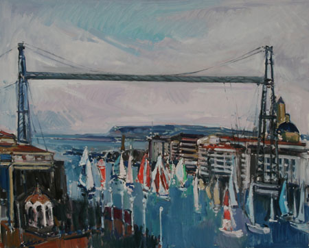 José Cozar Viedma, Regatas - Las Arenas, Bilbao, 100x73cm., óleo sobre lienzo