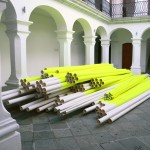 Russell Maltz  PaintedStacked Oaxaca, 2012  Fluorescent yellow paint on PVC pip