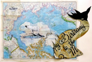 Luis Moro, Happy Birthday - Thaw. Mixed Media on Paper Map
