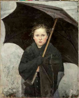 MARÍA BASHKIRTSEFF, El paraguas. 1883. Óleo sobre lienzo. 93 x 74 cm. — Cortesía de Colección Museo Ruso