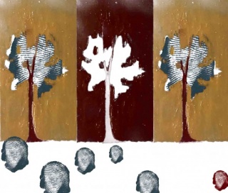 Tres árboles y el rastro, obra digital, 100x119 cms