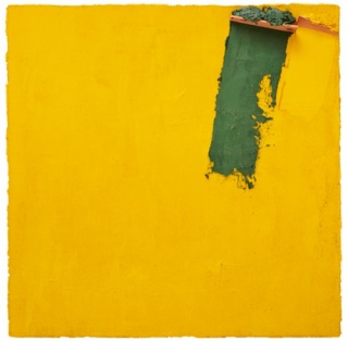 Ángel Alonso, Jaune avec traces verte et jaune, 1993, Técnica mixta sobre madera, 120 x 120 cm