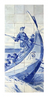 Jorge Colaço, Homem do Leme, 1928 Pormenor de painel de azulejo do antigo Mercado da Fruta do Cais do Sodré. Foto: Museu de Lisboa / José Avelar – Cortesía del Museu de Lisboa
