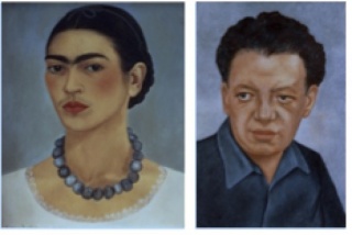 Frida Kahlo, Autorretrato con collar, 1933, oil on metal, + Retrato de Diego Rivera, 1937, oil on masonite. The Jacques and Natasha Gelman Collection of 2oth Century Mexican Art, courtesy of the Vergel Foundation and the Tarpon Trust. © 2015 Banco de Méxi