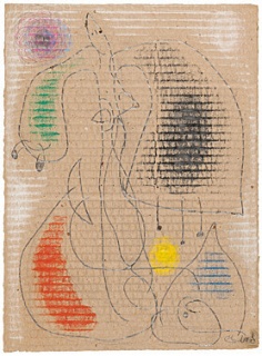 Joan Miró, Femme, Wachskreide, Farb- und Bleistift auf Karton 4/VIII/76. 38x28 cm, sign. dat. bet. Dupin | Lelong-Mainaud 2989 [22992] — Cortesía de Galerie Boisserée