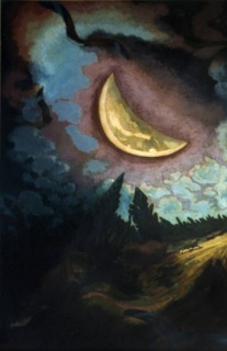 José Cuneo, Luna con dormilones, c.1944. Óleo - Madera, 146 x 97 cm.