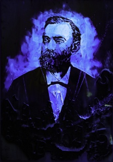 Alfred Nobel, 116 x 81 cm. Mixta sobre tabla. MoveArt — Cortesía del Museo Casa Colón de Canarias