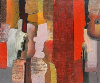 Jesús Marcos. Estructura Roja, acri?llico sobre lienzo, 100x120 cm. 2008 — Cortesía de Zurbarán Galería de Arte