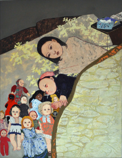 Maya Hewitt, Heartmade Shelter, 2020, Oil and acrylic on canvas, 130 x 100 cm — Cortesía la Galería Marta Cervera