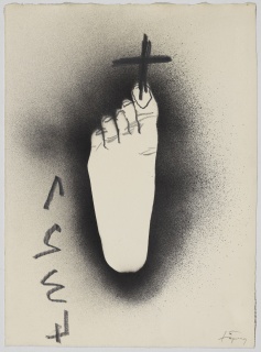 Antoni Tàpies, Sèrie Amor núm. 7., 2002. Paint and crayon on paper, 53,5 × 59,5 cm. — Cortesía de Prats Nogueras Blanchard