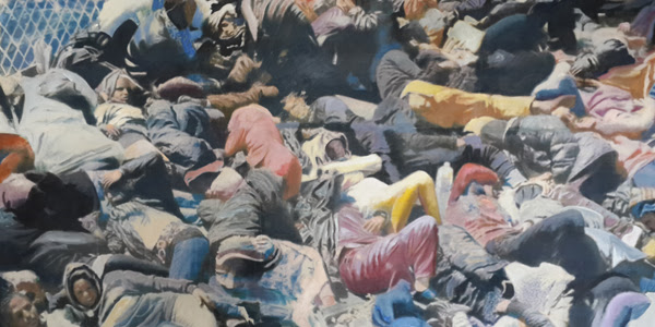 Éxodo diario, pintura acrílica sobre transferencia fotográfica, 160 x 200 cm, 2015