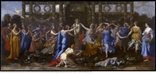 Nicolas Poussin (1594-1665), Hymeneus travestido assistindo a uma dança em honra a Príapo, circa 1634-1638 óleo sobre tela, 167 x 376 cm