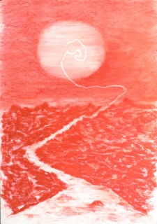 Matías Duville (Argentina, b. 1974) Red Sunset, 2018, Sanguine on paper, 39 1/8 x 27 1/5 in. Gift of Florence Drake del Castillo through the Corpate Acquistions Programe arteBA — Cortesía del MOLAA