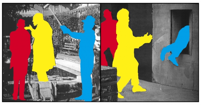 The Duress Series: Person Talking to Another Person (About to be Struck on Head by a Third Person) / Person Throwing Another Person into a Chute (with Onlooker) (2003) de John Baldessari. Colección Helga de Alvear.