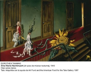 Dorothea Tanning, Eine Kleine Nachtmusik, 1943. Óleo sobre lienzo. Tate: adquirida con la ayuda de Art Fund and the American Fund for the Tate Gallery, 1997 — Cortesía del MNCARS