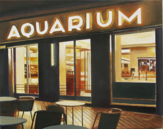 Damián Flores. Bar Aquarium, 2020. Óleo sobre lienzo. 33x41 cm. — Cortesía de la galería Utopia Parkway