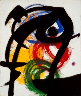 Joan Miró. Personaje, pájaro II, 1973. Óleo sobre tela. Colección particular © Successió Miró 2019 — Cortesía de la Fundació Joan Miró