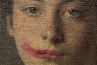 Woman with smeared lipstick