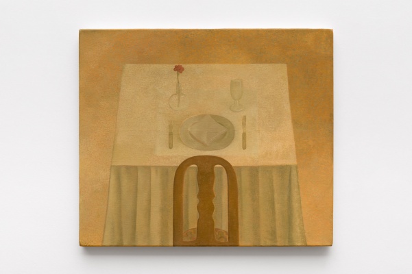 Paula Siebra, Mesa para um, 2024, oil on canvas, 60 x 70 cm. — Imagen cortesía de Mendes Wood DM