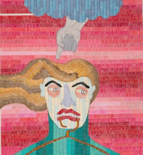 Paloma Castillo, Acción de Dominar, 2022, Bordado a mano con hilos de algodón, lentejuelas y canutillos sobre fibras mixtas, 91 x 63 cm