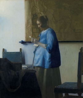 Johannes Vermeer (Dutch, 1632–1675), La mujer leyendo una carta, c. 1663. Óleo sobre lienzo, 46.5 x 39 cm. Rijksmuseum, Amsterdam. Préstamo de la ciudad de Ámsterdam (A. van der Hoop Bequest).