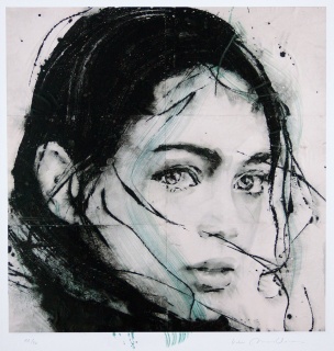 Lidia Masllorens, S/T, gliccé intervenido, 105x100 cm. – Cortesía de Jorge Alcolea Arte Contemporáneo