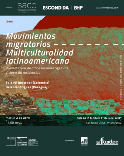 Afiche charla movimientos migratorios - multiculturalidad latinoamericana