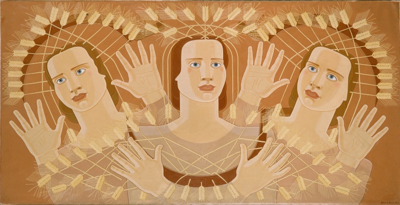 Maruja Mallo, Canto de las espigas, 1939. Óleo/ lienzo, 118 x 233 cm. Colección MNCARS — Imagen cortesía de la Fundación Botín