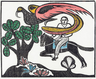 SAMICO, Alexandrino e o pássaro de fogo, 1962, xilogravura sobre papel de arroz, 42,7 x 51,7 cm