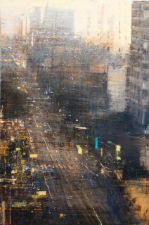 Alejandro Quincoces - "Trafico urbano" - huile sur bois - 75 x 50 cm. — Cortesía de Galerie Arcturus