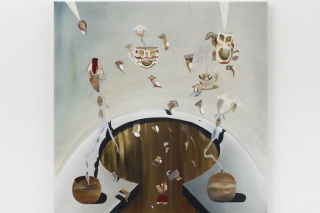 Rebecca Sharp, Black Hole Tea Party, 2020, oil on canvas, 76 × 76 cm. — Cortesía de Mendes Wood DM