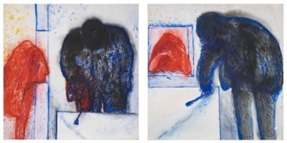 Autorretrato con la peste en Ceppaloni, 1988 Díptico, acrílico sobre tela 150 x 150 cm c/u Colección particular
