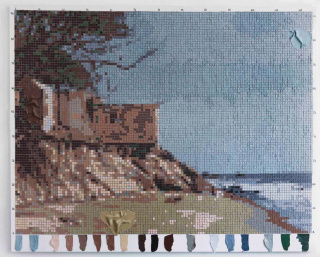 Jeane Terra. Pele Mirada (2020). Pintura seca feita em montagem de quadrados de 1x1cm em pele de tinta sobre tela 105 x 131 cm © Vicente de Mello