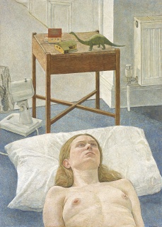 Antony Williams, "Jacqueline with Still Life", 2020. Temple al huevo sobre tabla, 122 x 87 cm.