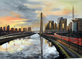 Maramgoní, Sao Paulo - Marginal Pinheiros com Ponte Estaiada - 70x100cm.