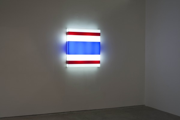 Liz Larner, O.G., 1998. Colored plexiglass lightbox, unframed, 89.5 x 80.6 cm. Photo by Oriol Tarridas