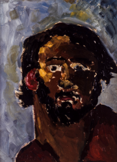 Autorretrato con barba, 1977. Óleo sobre cartón, 46 x 34 cm.