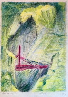 lexandre Conefrey, Would you cross that bridge, da série E..., 2018, lápis de cor sobre papel, 44x34 cm. — Cortesía de la Galeria Belo-Galsterer