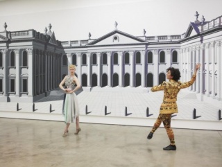 Pablo Bronstein, Tragic Stage, 2011. Acrylic on canvas, 3.5 x 16 m. Performance view. Institute of Contemporary Arts, London. Courtesy of Herald St, London and Franco Noero, Torino © Pablo Bronstein