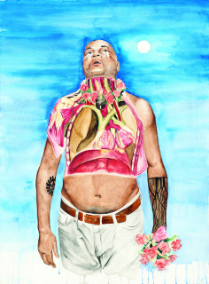 Sidney Amaral, Banzo ou A Anatomia de um Homem Só [Banzo or the Anatomy of Just One Man], 2016. Watercolor and pencil on paper. Photo: João Liberato — Cortesía de SESC