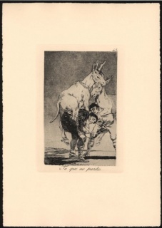 Francisco de Goya, Tú que no puedes, 1797-1799, Caprichos 42. Aguafuerte y aguatinta bruñida. Matriz de cobre de 218 x 152 mm.