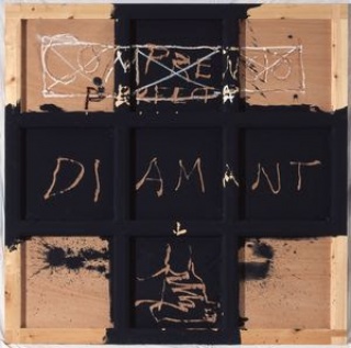 Antoni Tàpies - Diamant, 2000 - Painting and scratch on wood - 65 x 81 cm; 25 5/8 x 31 7/8 inches - Courtesy of the Estate of the Artist and Almine Rech © SABAM Belgium 2020