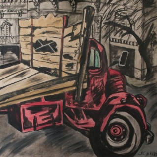 Marcia Schvartz, Camión blanco y negro, 1983. Óleo/Tela. 100 x 100 cm