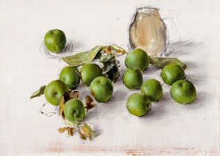 Leticia Feduchi, Manzanas verdes, Oli sobre taula, 35 x 50 cm. — Cortesía de la Sala Parés