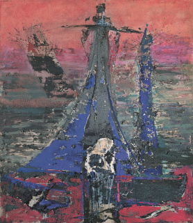 Lucio Muñoz, Risdela de Mo, 1989, Técnica mixta sobre tabla,185 x 160 cm. — Cortesía de la Galería Marlborough