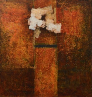 Nuno Santiago, Acrílico e papel chinês s/ tela, 148x140 cm.
