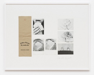 Anna Bella Geiger, Our Daily Bread, Paper bags and postcards, 29 in x 31 in, 1978